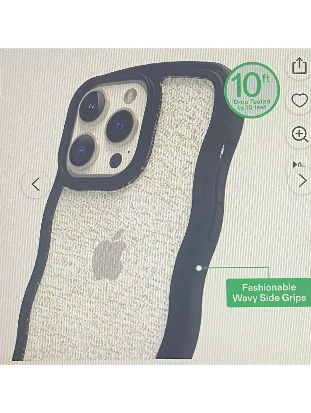 Onn Wavy Grip Case for iPhone 14 Pro Max/13 Pro Max/12 Pro Max BlackGoldGlitter